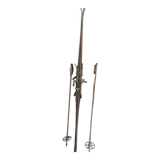 Pair of wooden ski & vintage ski poles year 1940