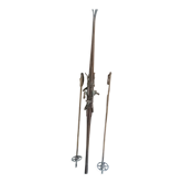 Pair of wooden ski & vintage ski poles year 1940