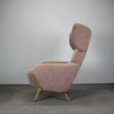 Mid-century wingback lounge chair in pink fabric, Czechoslovakia, 1970s