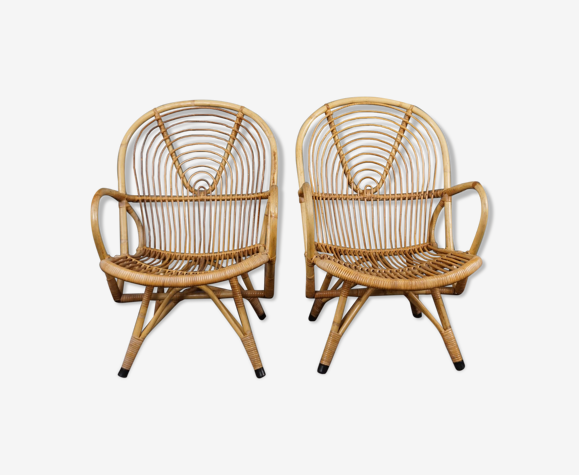 Ensemble de 2 fauteuils en rotin avec accoudoirs