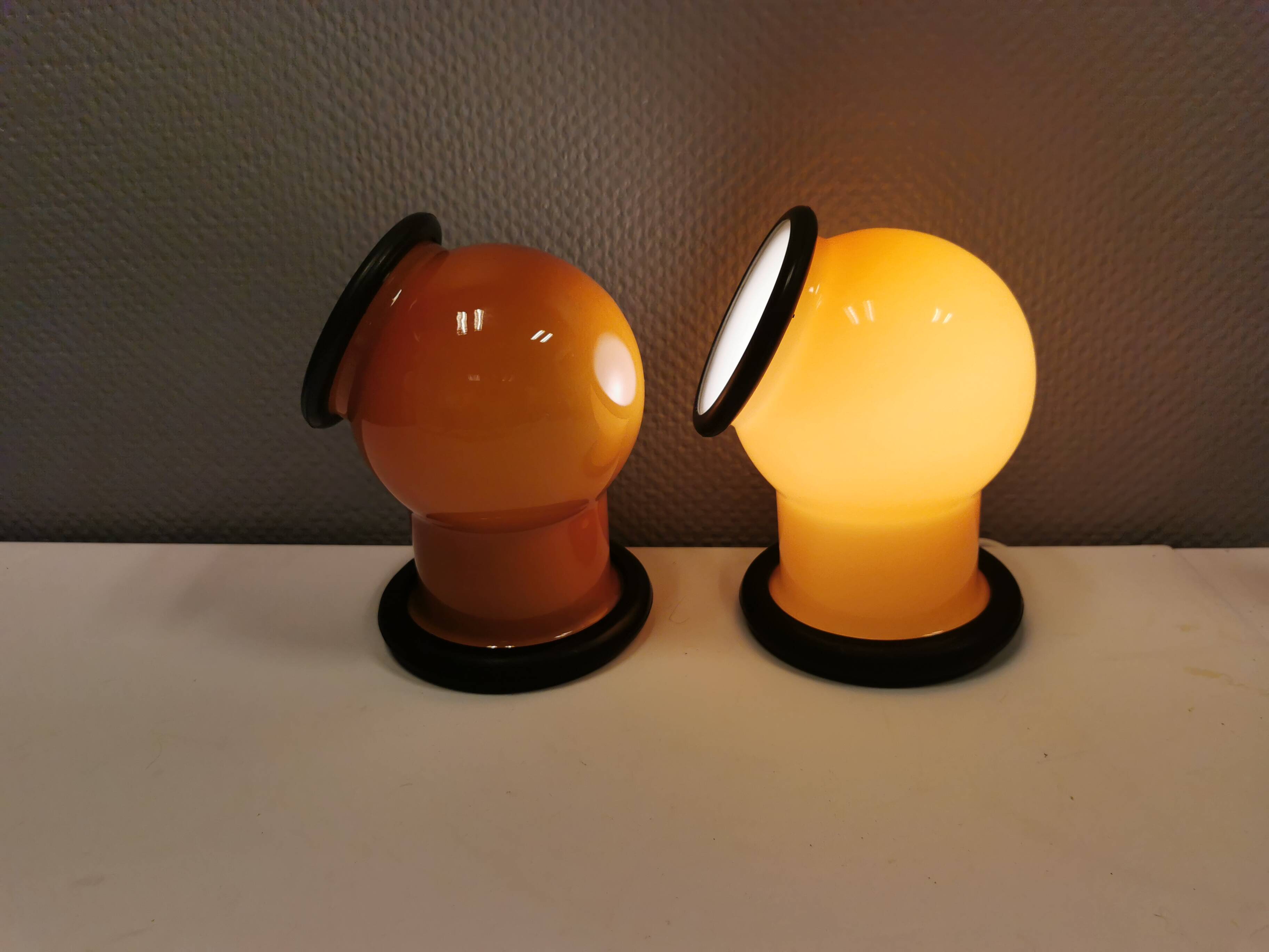 A set of EPOKE II wall lights, designed by Michael Bang for Holmegaard Denmark 1975-1981.