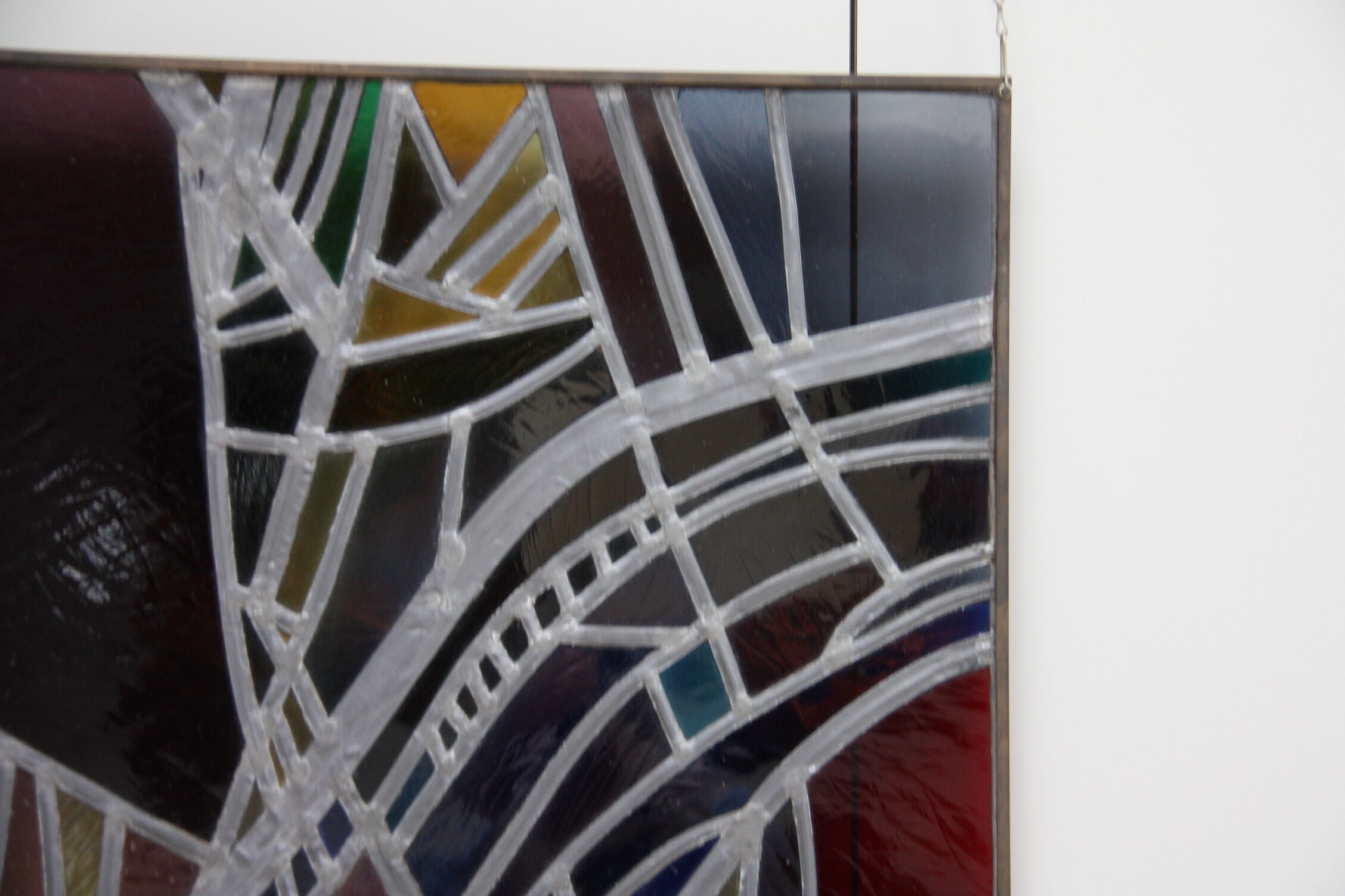 Multicolored stained glass window with hanging system - Germany - 1970's