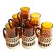 6 amber glasses wrapped in rattan Circa 60/70 Vintage