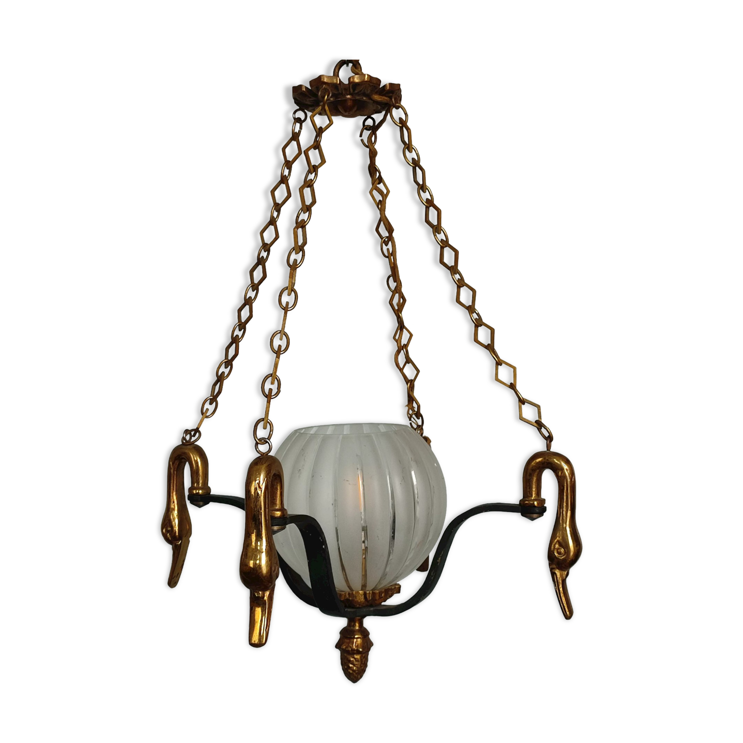 Lustre ancien en bronze avec son globe