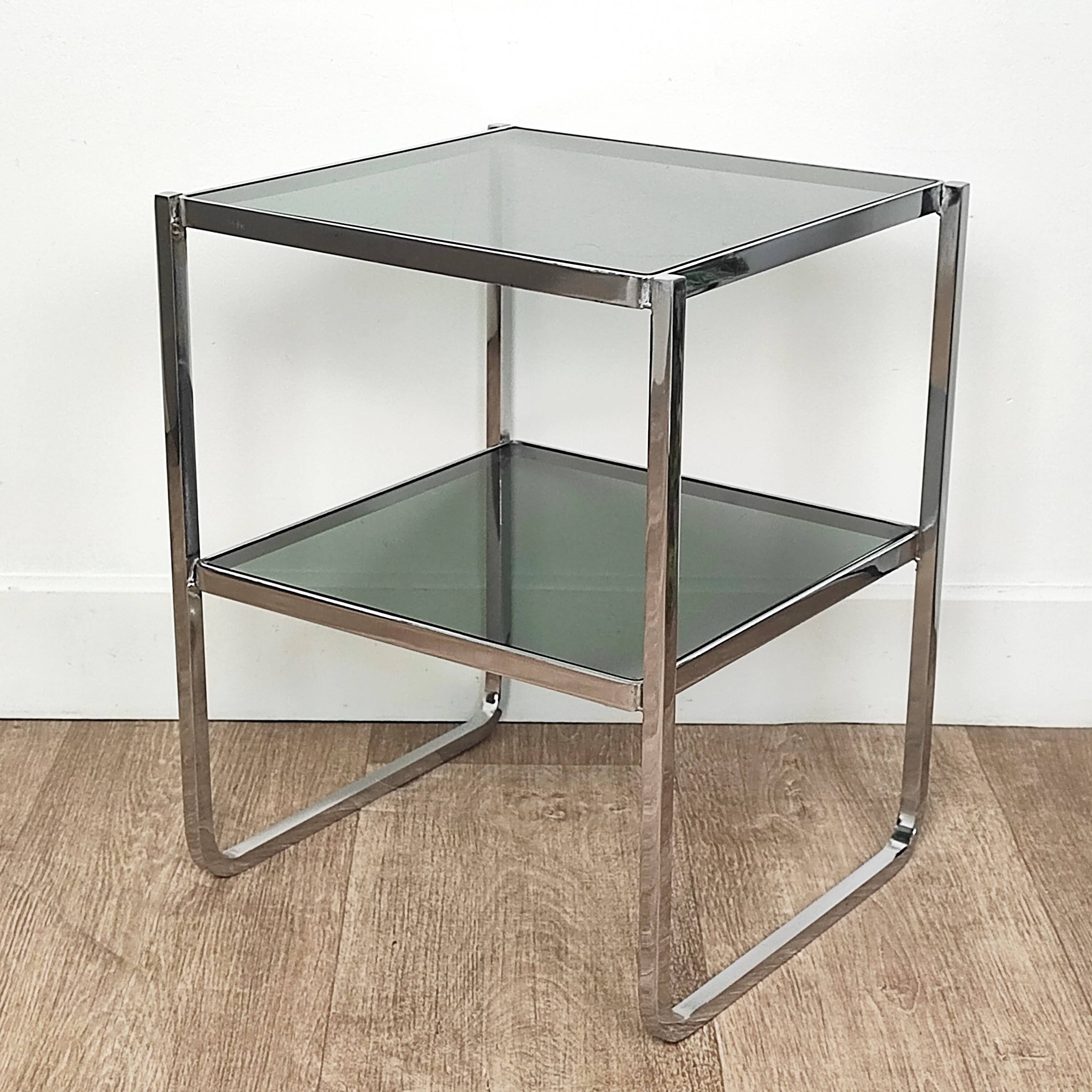 Chrome and glass side table