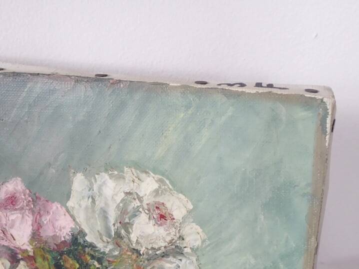 Painting oil on canvas bouquet of flowers signed b. rabel