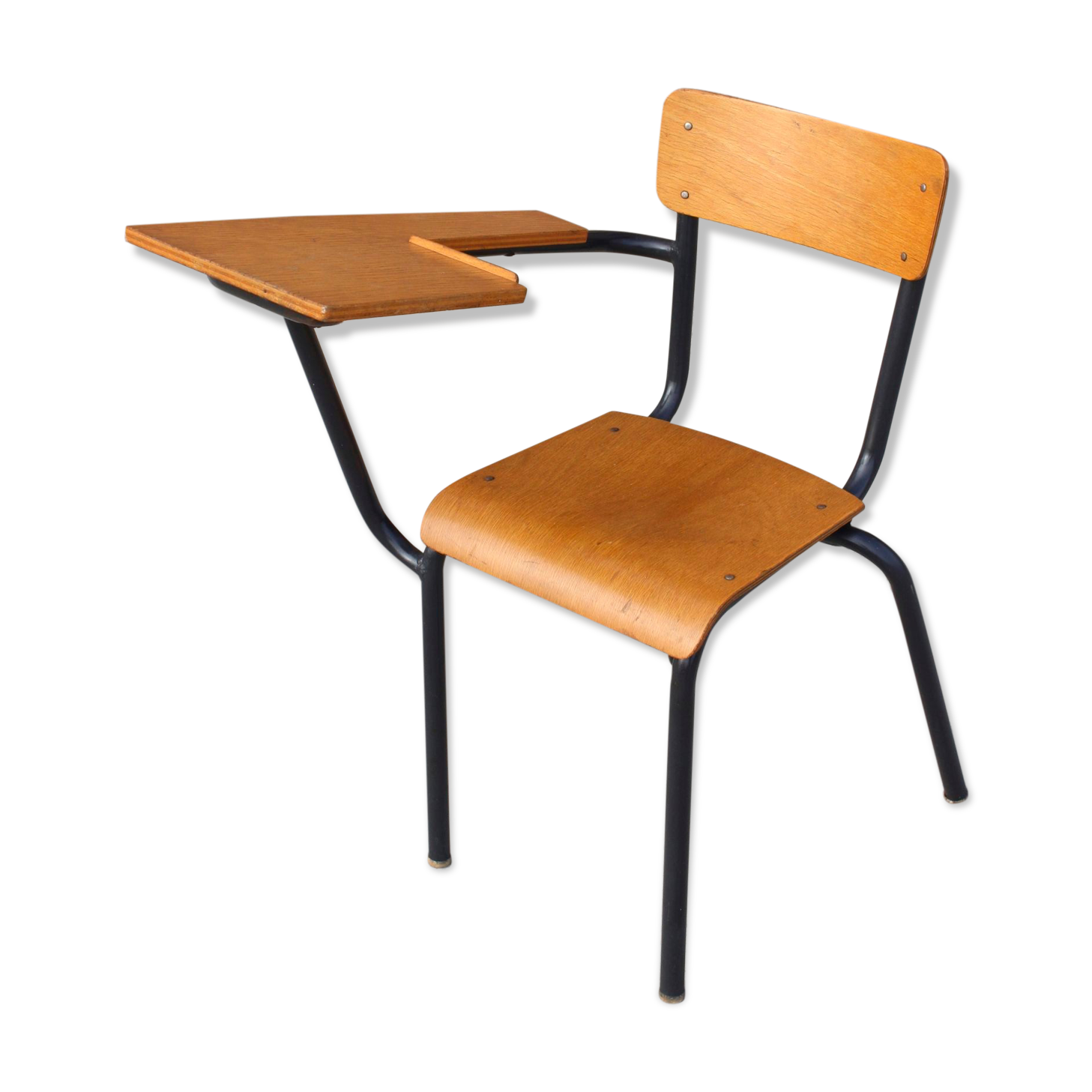 Student desk chair in steel & wood, France 1950s