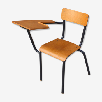 Student desk chair in steel & wood, France 1950s