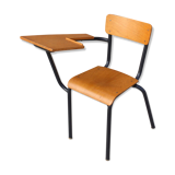 Chaise pupitre d'étudiant en acier & bois, France 1950s