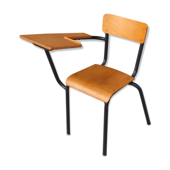 Student desk chair in steel & wood, France 1950s