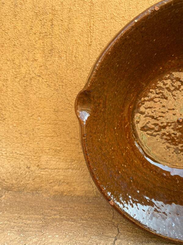Large brown glazed salad bowl