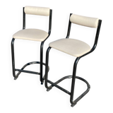 Pair of 1980s high chairs in leather and metal
