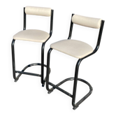 Pair of 1980s high chairs in leather and metal