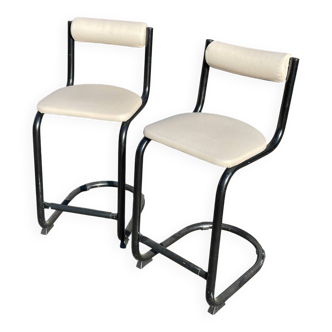 Pair of 1980s high chairs in leather and metal