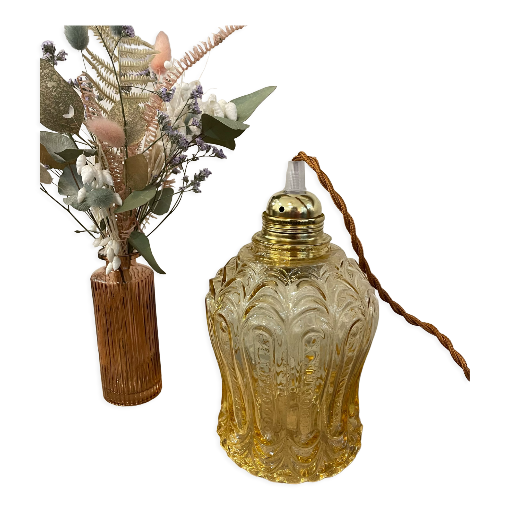 Vintage walking lamp - amber glass globe