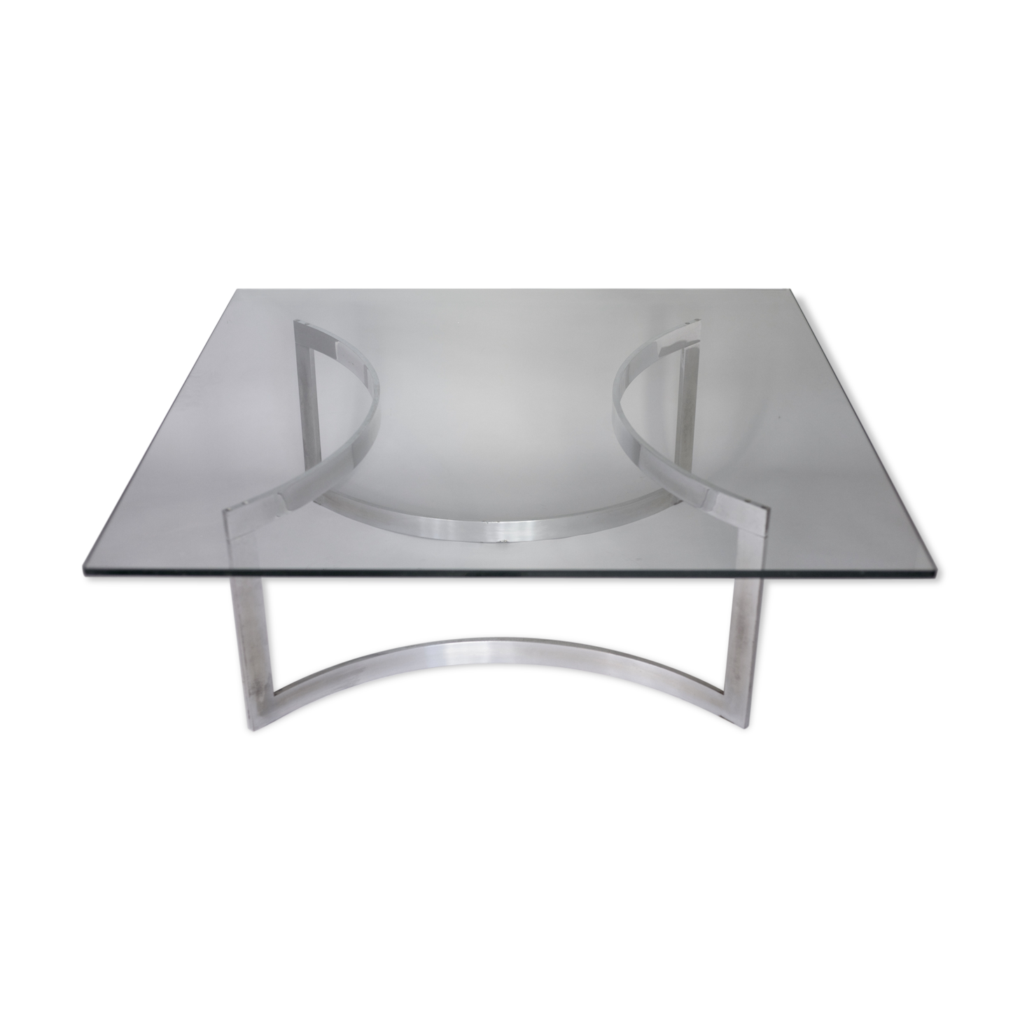 Coffee table published by Dassas, base in chromed steel and thick glass slab, France, 1963