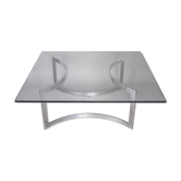 Coffee table published by Dassas, base in chromed steel and thick glass slab, France, 1963