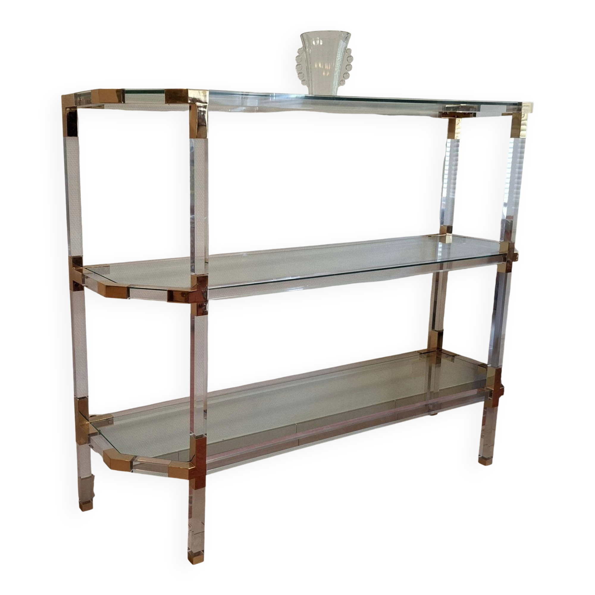 Hollywood Regency Bookshelf - Lucite & Brass - 1980s