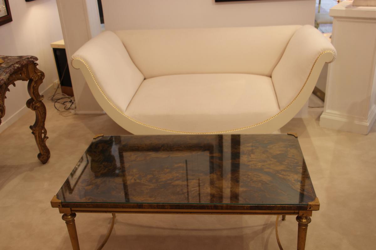 Low table in bronze and glass eglomisé
