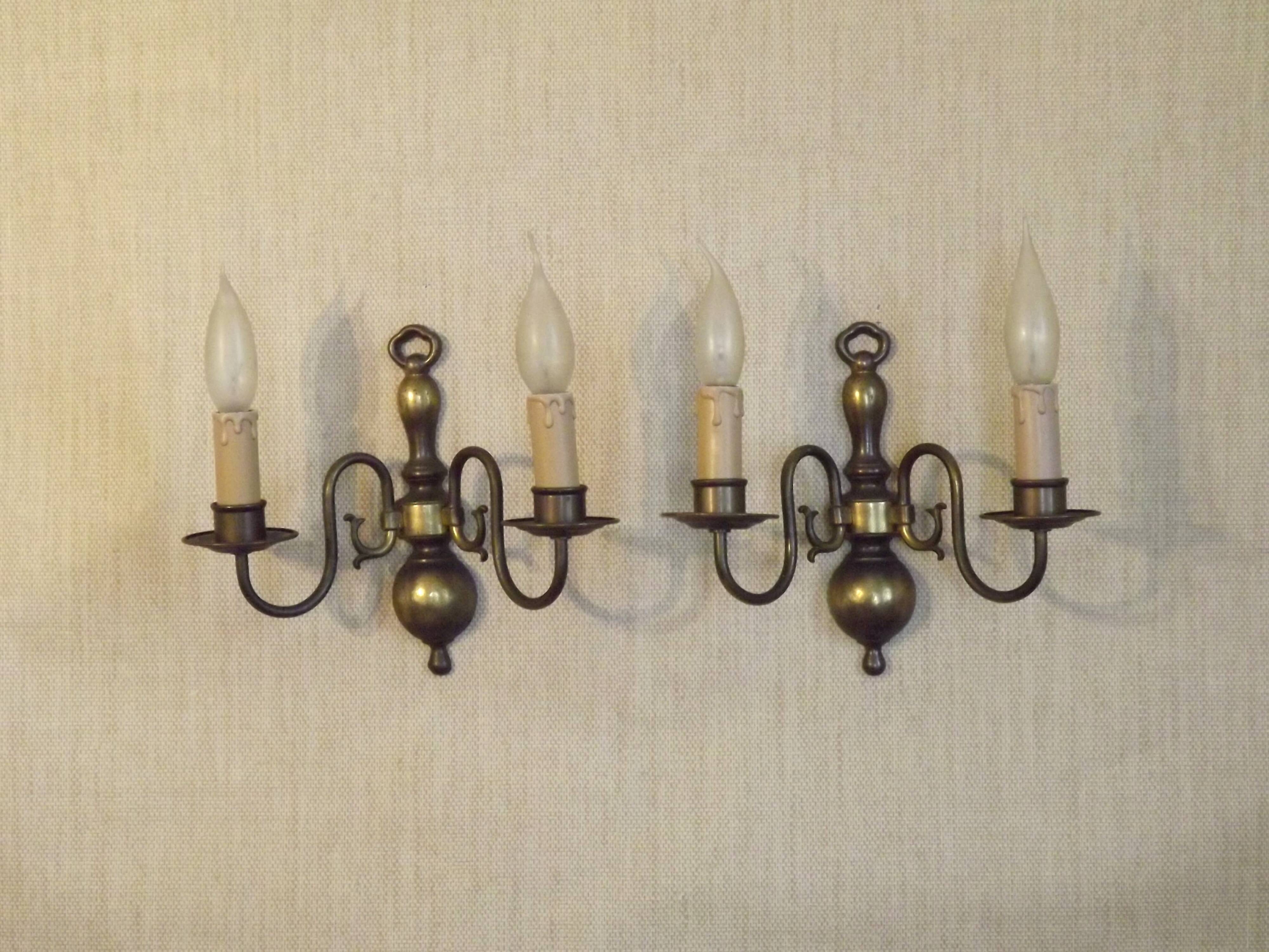 Pair French Vintage Age Bronze Effect Metal Flemsh Style Double Wall Lights 5092