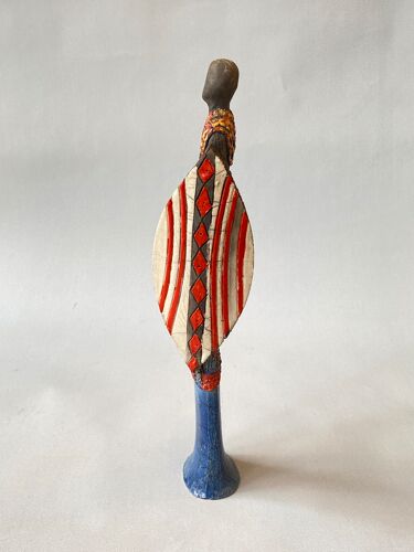 Sculpture en céramique guerrier africain par Piquifou