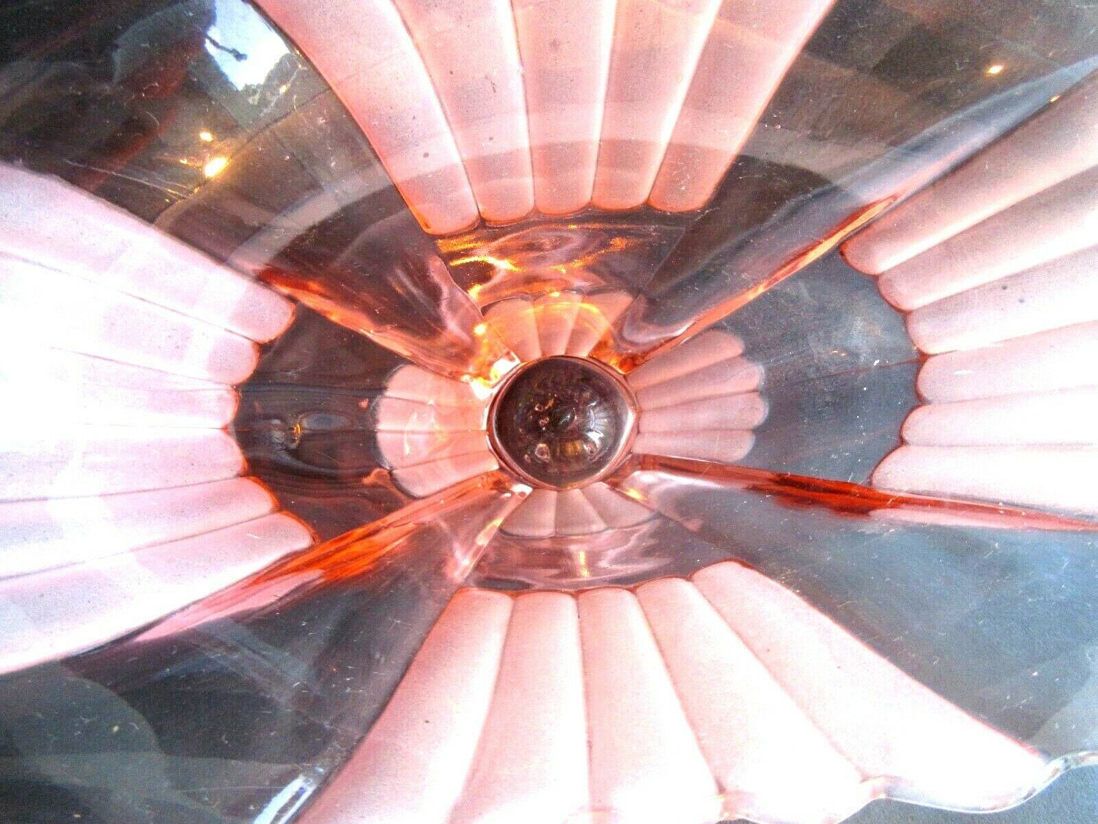 Large fan vase, glass, bright pink and frosted, Art Deco