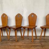 Série de 4 chaises bistrot rustique brutaliste en bois clair