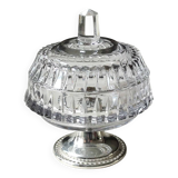 Ancien sucrier en cristal motifs pointes diamant base argenté perlée