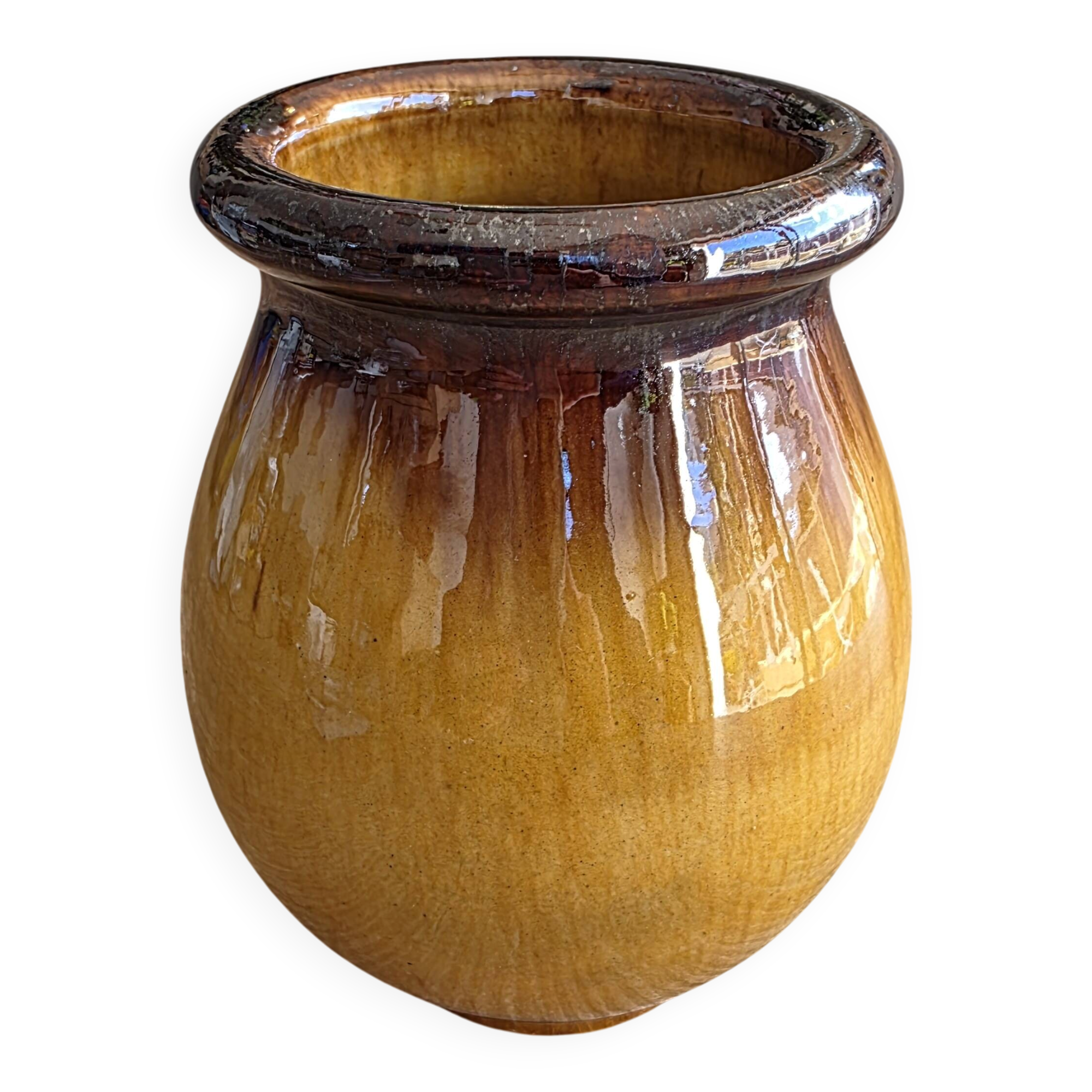 Vintage Ceramic Vase Old Biot - Honey & Chocolate Glaze - Signed