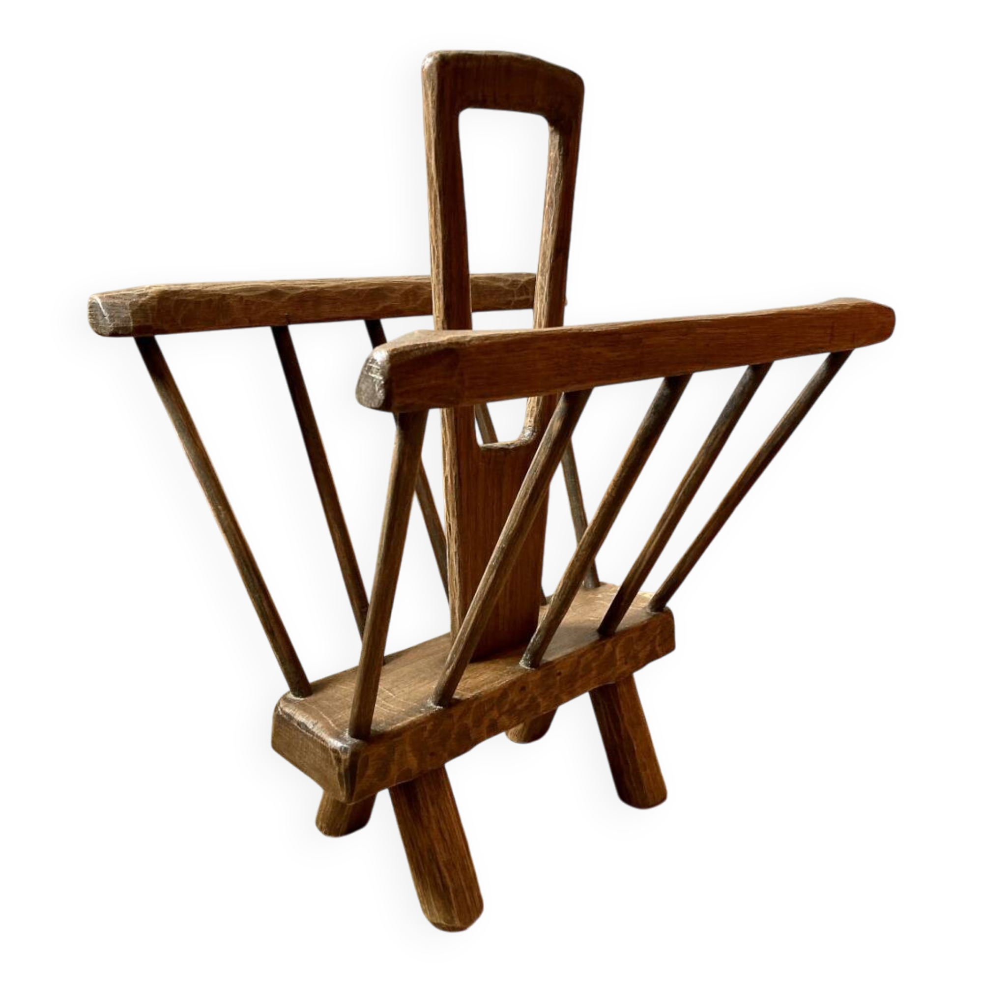 Brutalist magazine rack in the style of Jean Touret, 1950s.