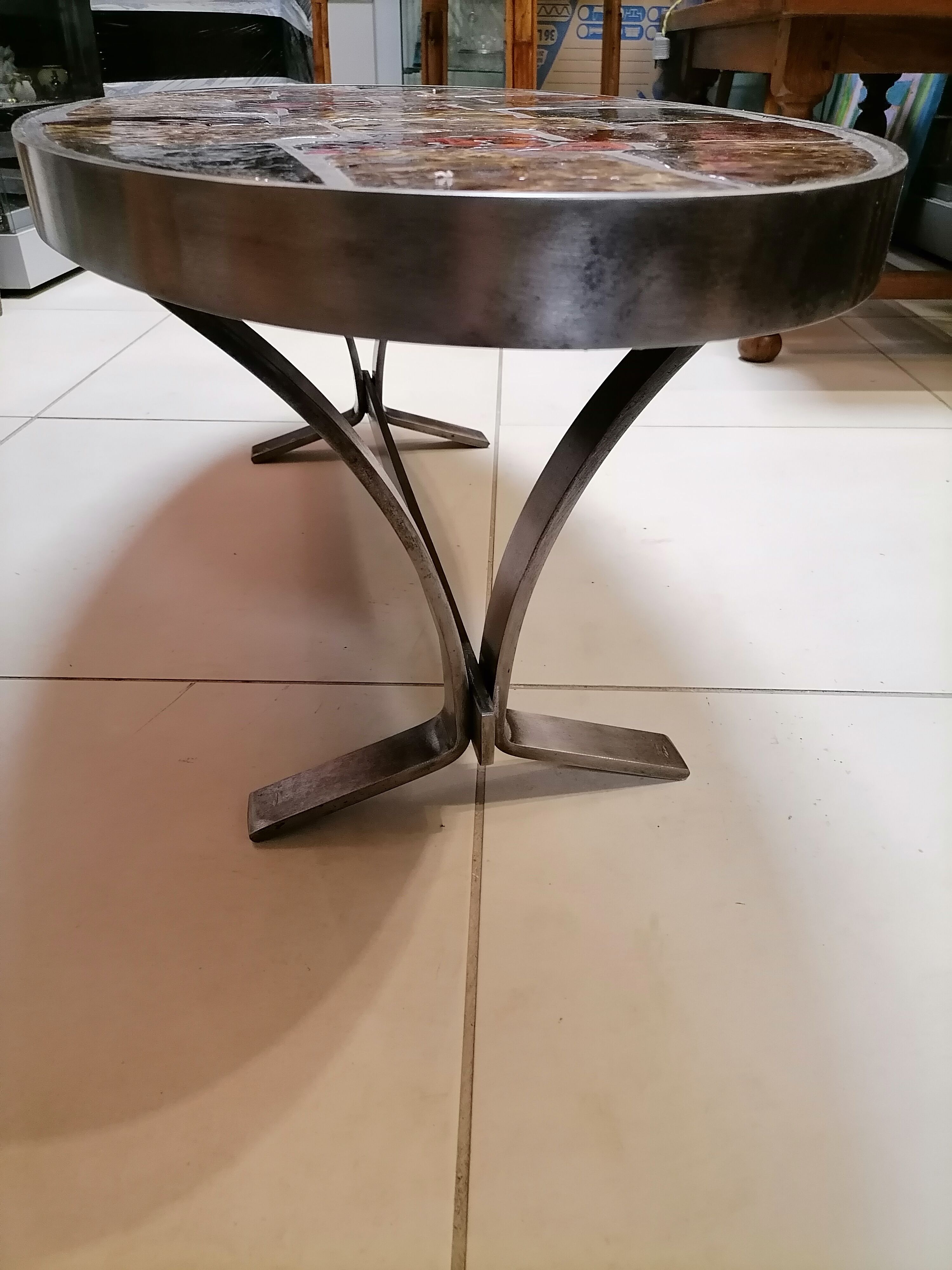 Vintage ceramic steel coffee table