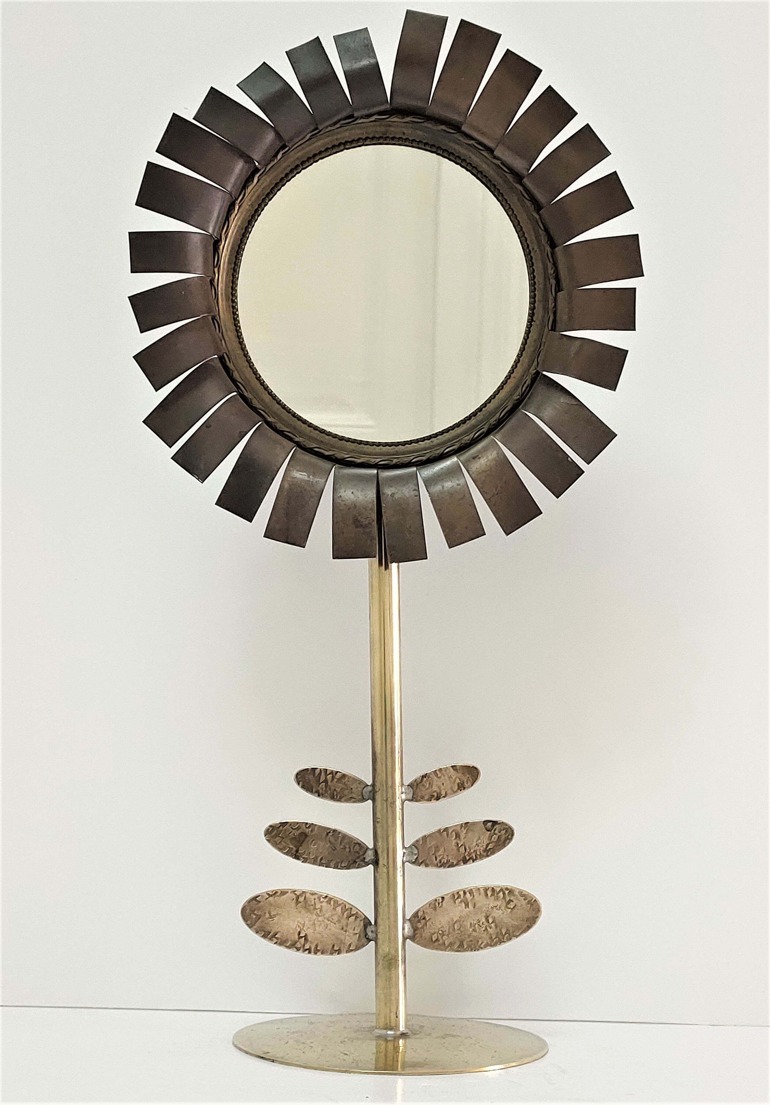 Copper and brass flower mirror by Vinay 60s
