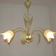French vintage chandelier with 3 lights in leaf green metal and glass shades 5516