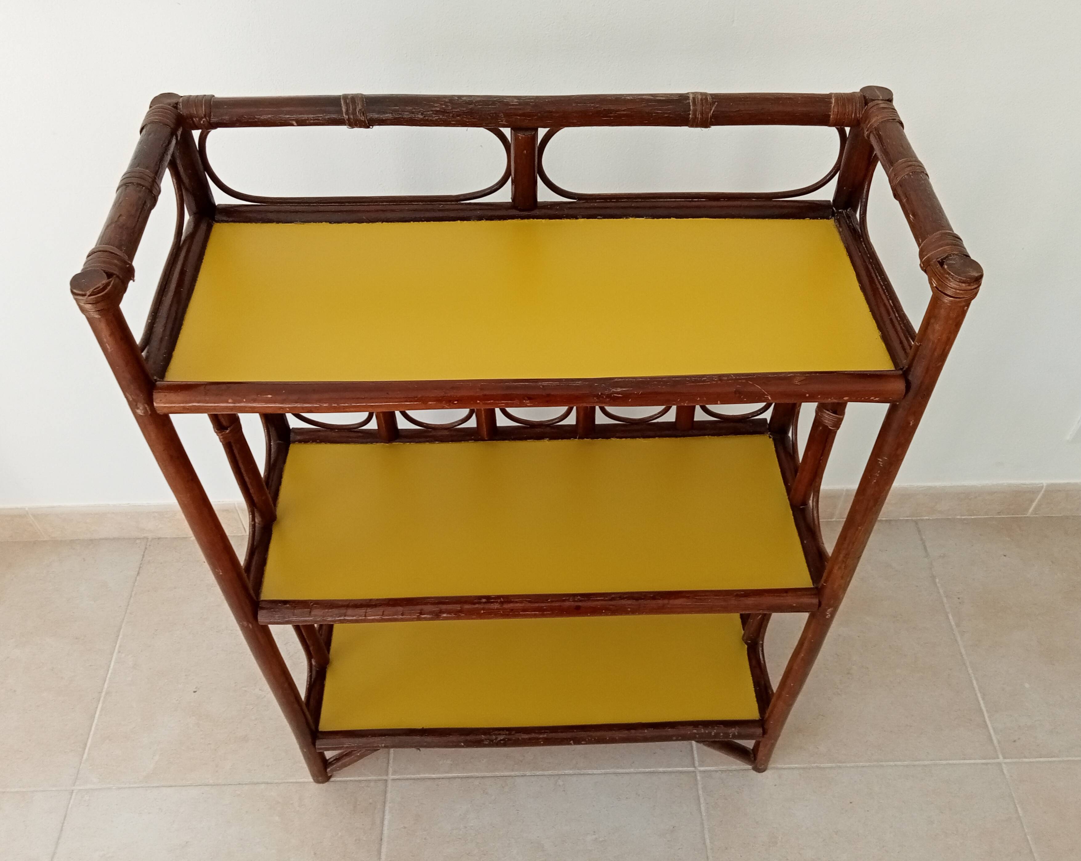 Vintage library shelf in bamboo and rattan 60s/70s