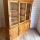 Large vintage display cabinet in solid pine with sliding doors, Country style.