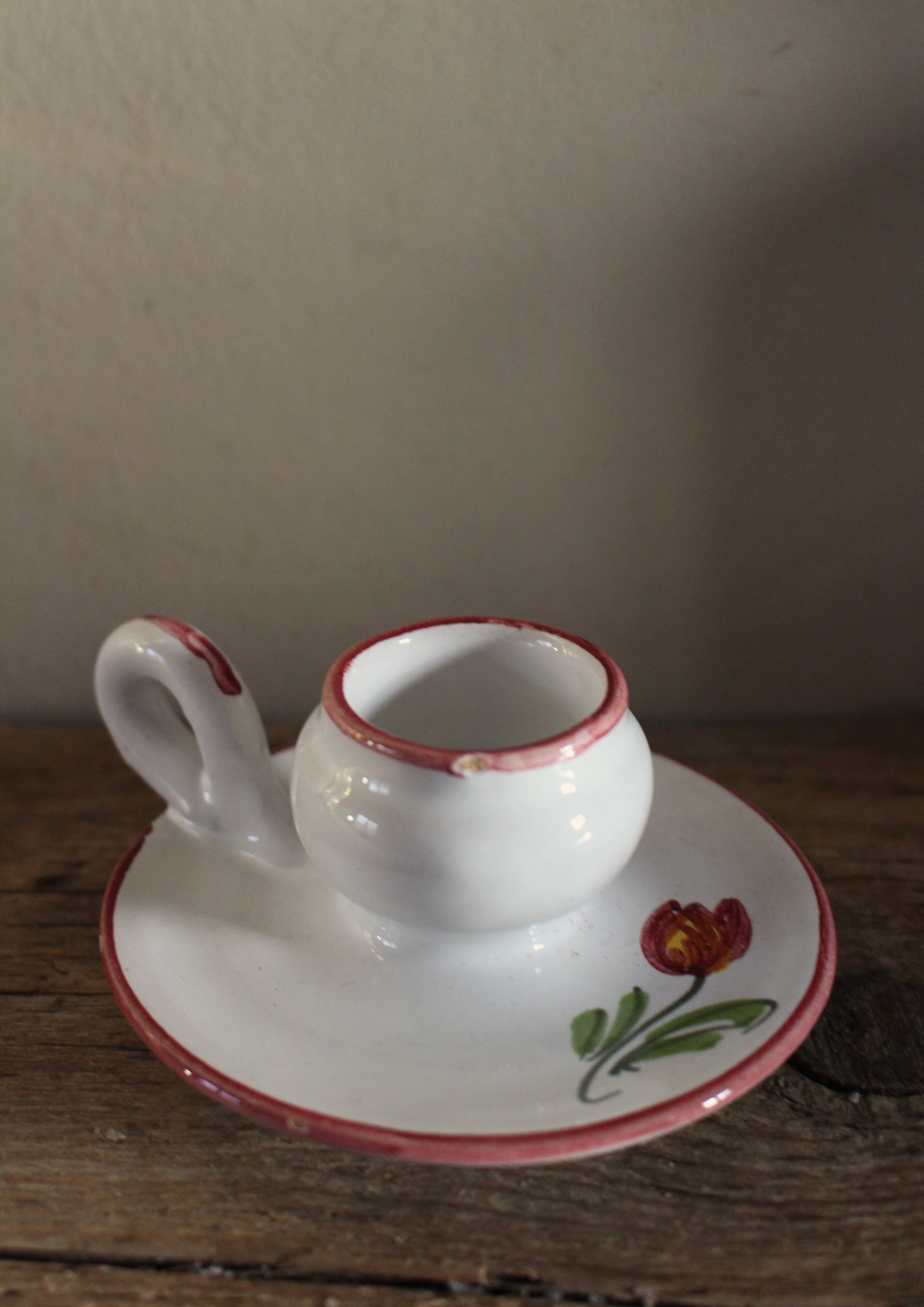 Vintage tulip earthenware cellar rat candle holder