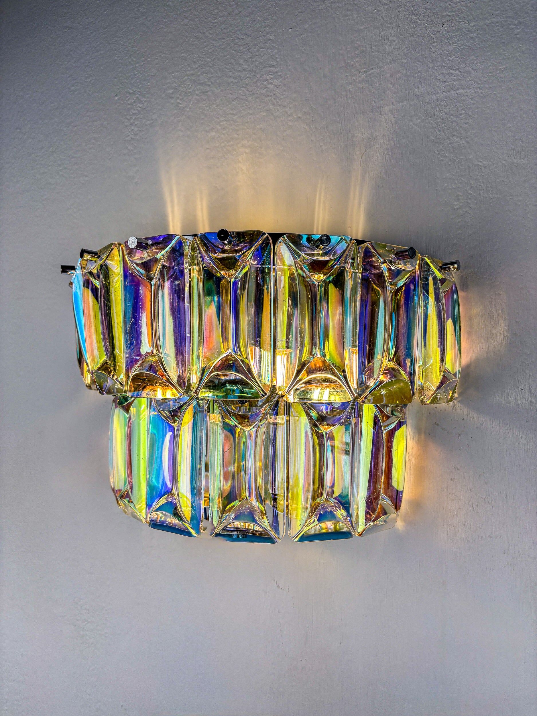 Pair of 2-tier Paolo Venini iridescent Murano glass wall lights, Italy, 1970s