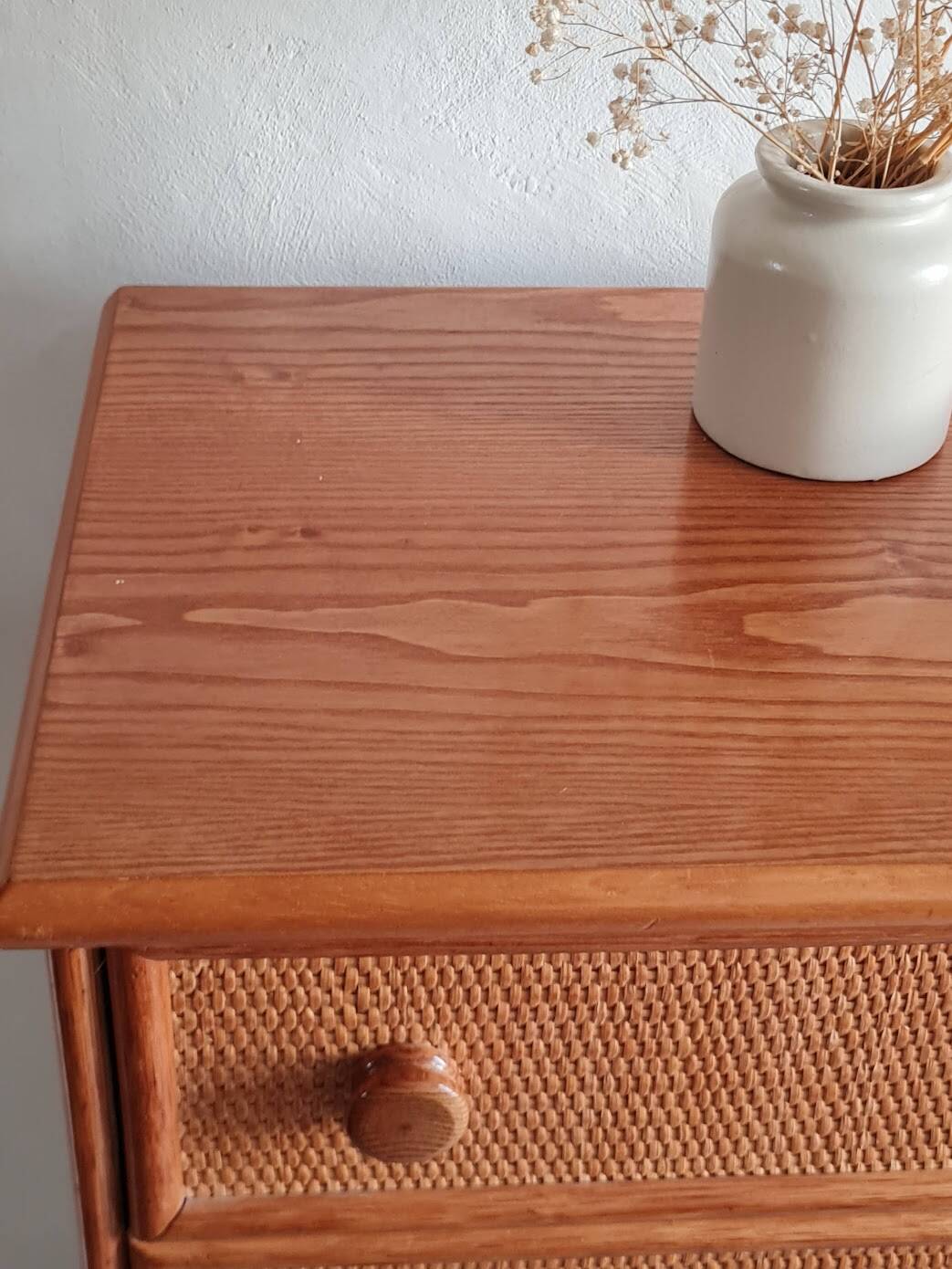 Vintage wicker chest of drawers.