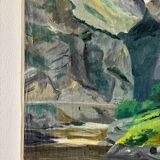 Peinture à l'huile sur toile "Falaise et rivière" n°44