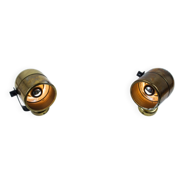 Pair of Vintage Gold-Toned Tube-Style Wall Spotlights With Patina