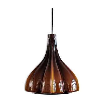 Large flower shaped brown glass pendant lamp by Peill & Putzler, Germany 1960's/1970's