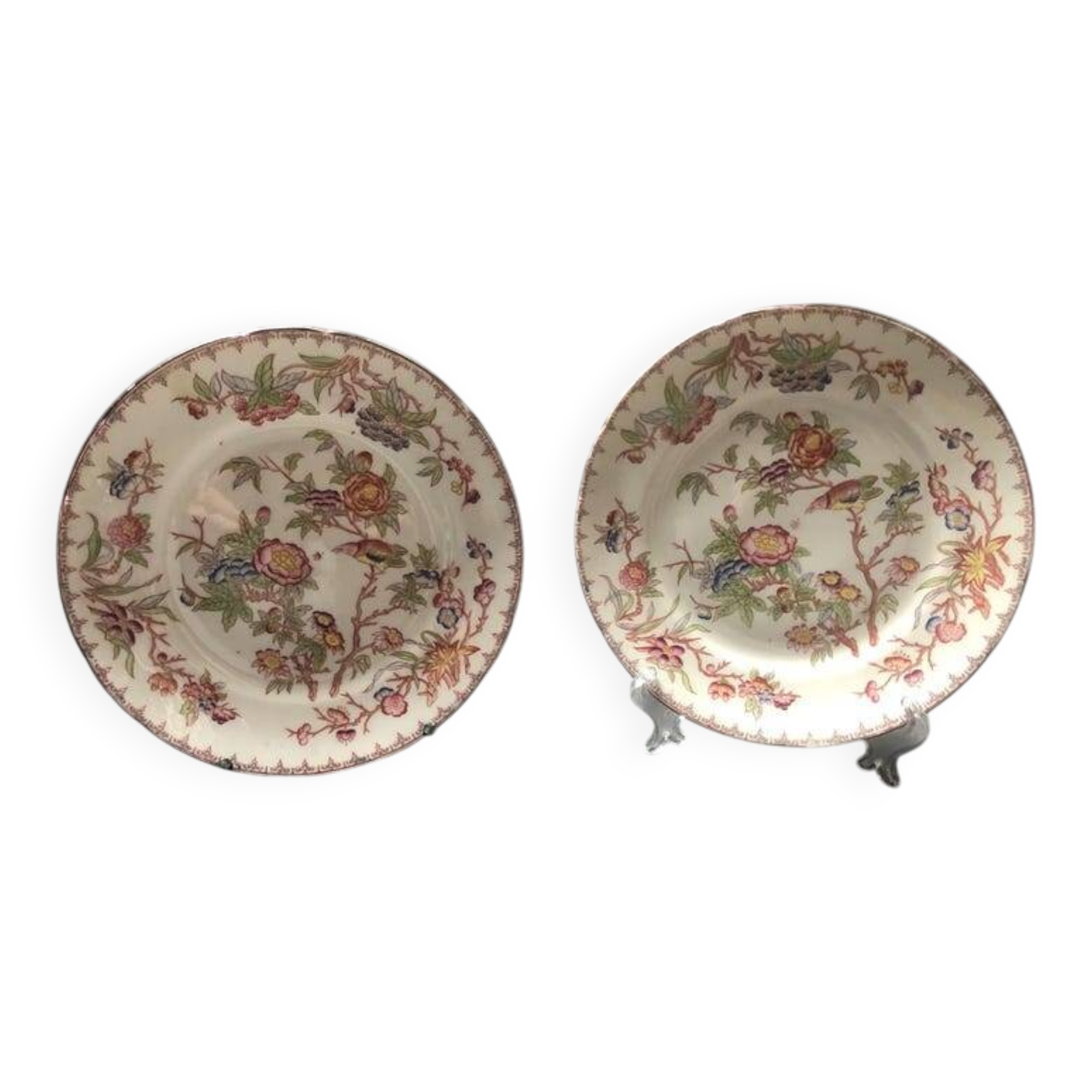 Sarreguemines Dessert Plates: Hand-Painted Chinoiserie Decor, 19th Century