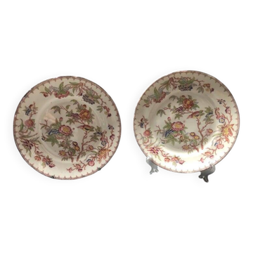 Sarreguemines Dessert Plates: Hand-Painted Chinoiserie Decor, 19th Century