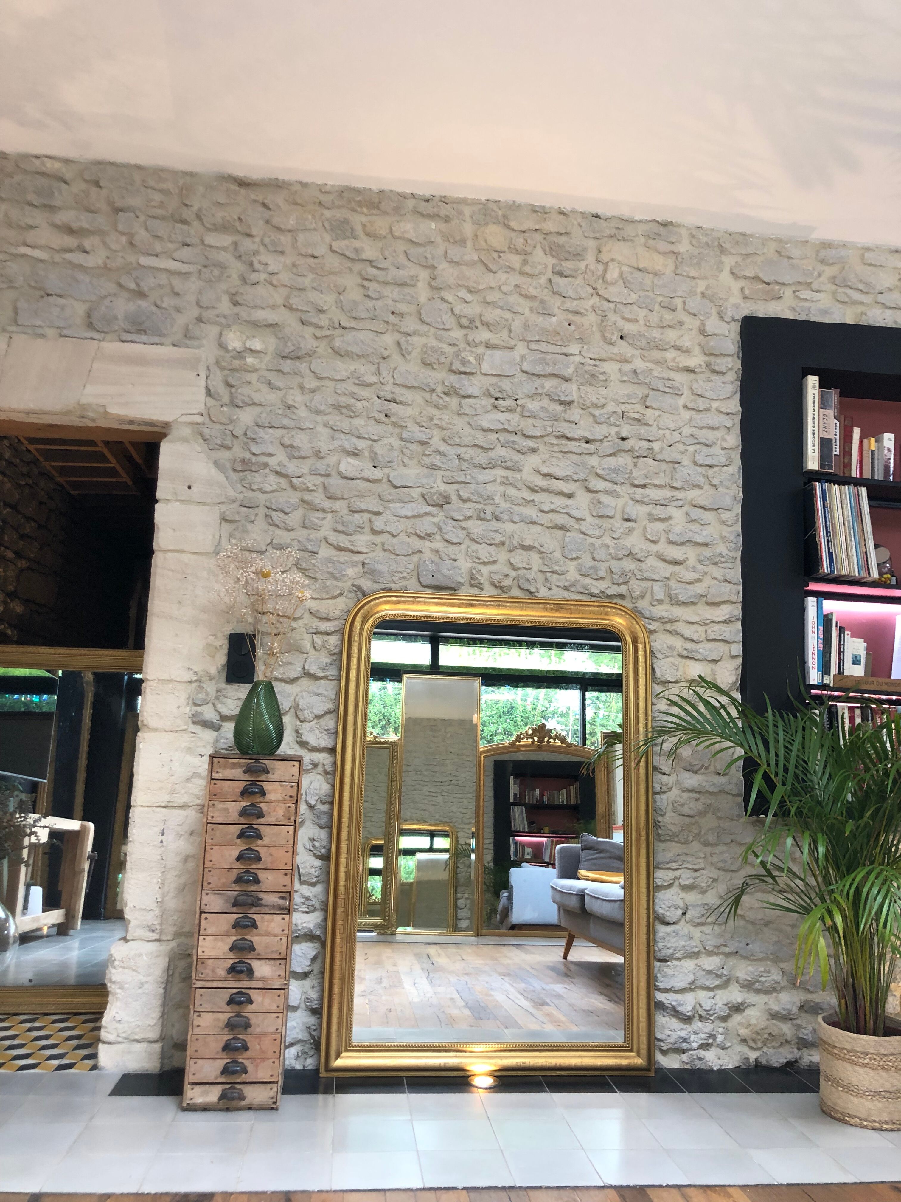 Louis-Philippe mirror pearled gold with gold leaf, some imperfections 146cm / 101cm