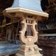 Monumental lyre lamp in oak and zinc (unique piece) 120cm in height.