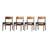 Setbof 4 Mid-Century Modern Scandinavian Dining Chairs in Teak and Vinyl