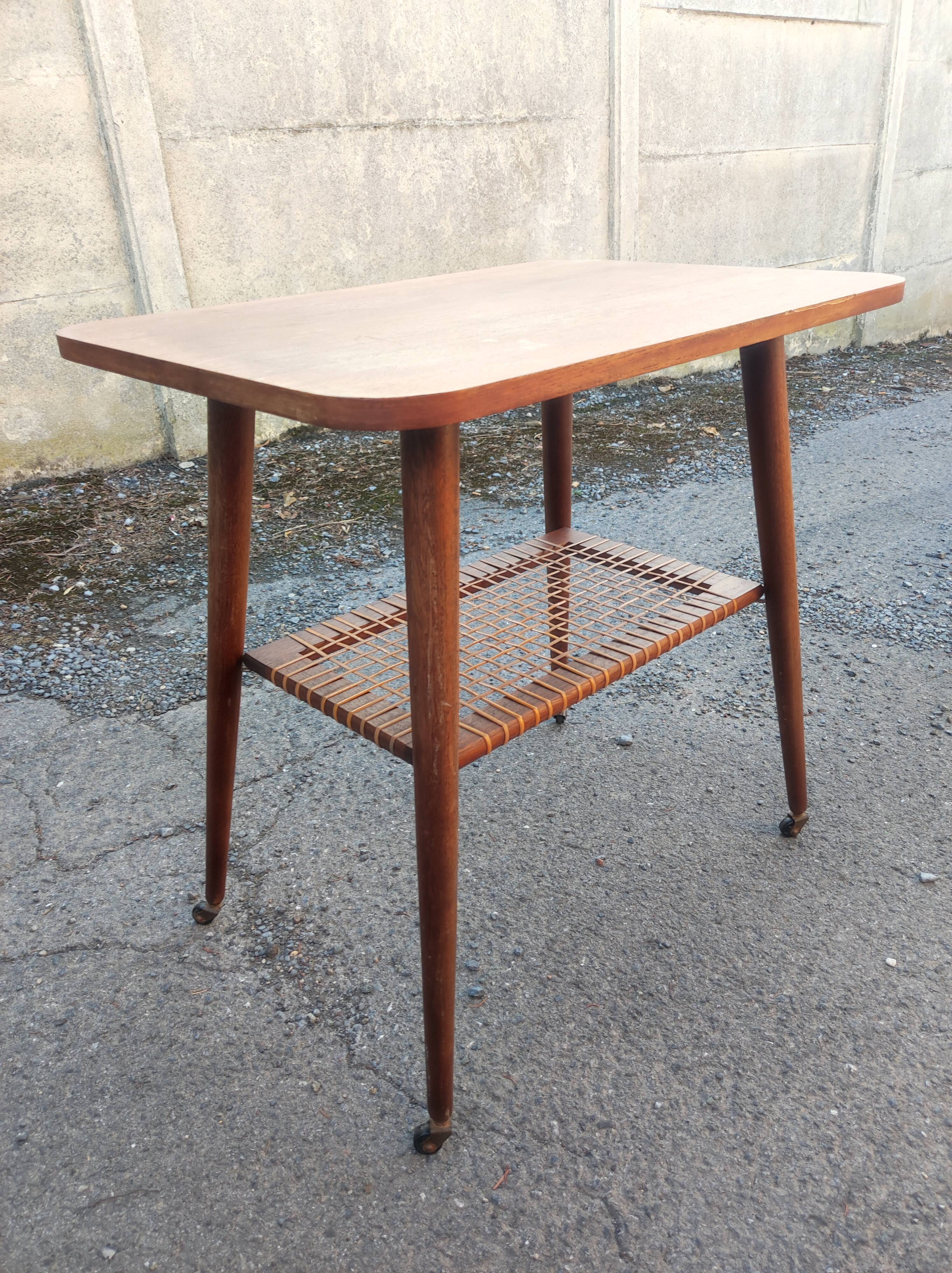 Dessert table with wheels legs compass vintage Scandinavian design