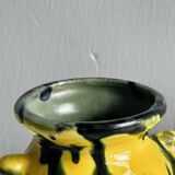 Petit vase en céramique, couleurs jaune et vert, design artistique,