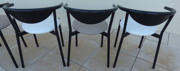 6 chaises de style gondole structure métallique cossus et simili cuir