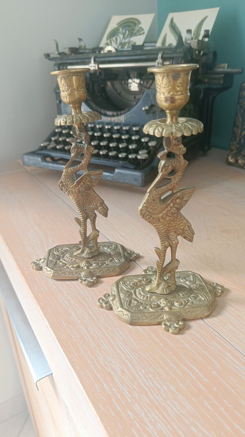 Paire de bougeoirs anciens Style orientaliste Art déco